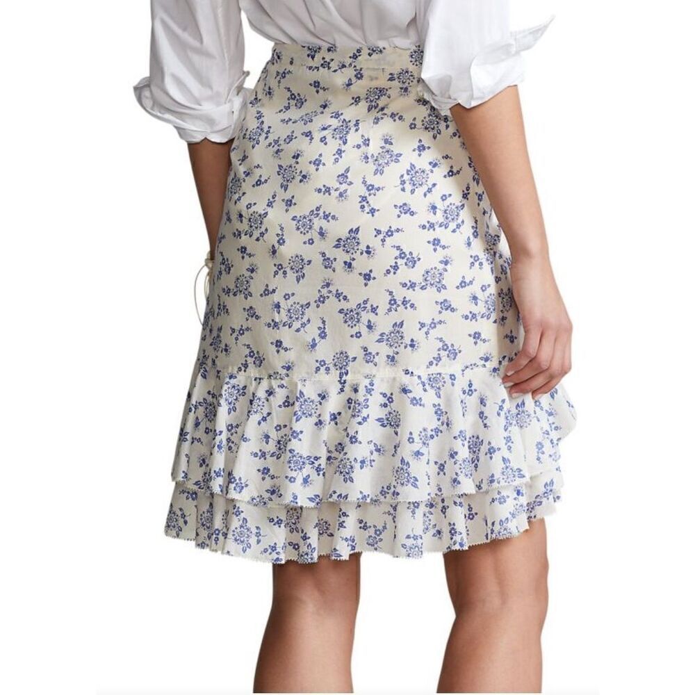 POLO RALPH LAUREN Ruffled Floral Cotton Miniskirt in Blue & White NWT Size 10 - Picture 2 of 9